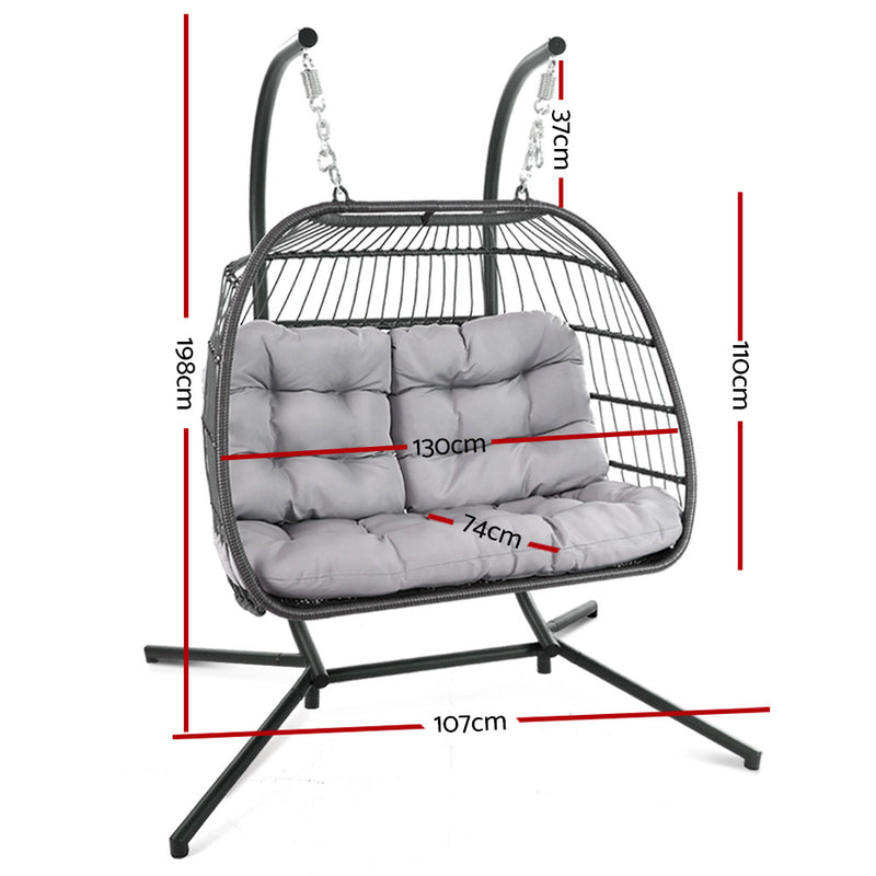 Outdoor Furniture Hanging Swing Chair Egg Hammock Pod Wicker 2 Person Grey