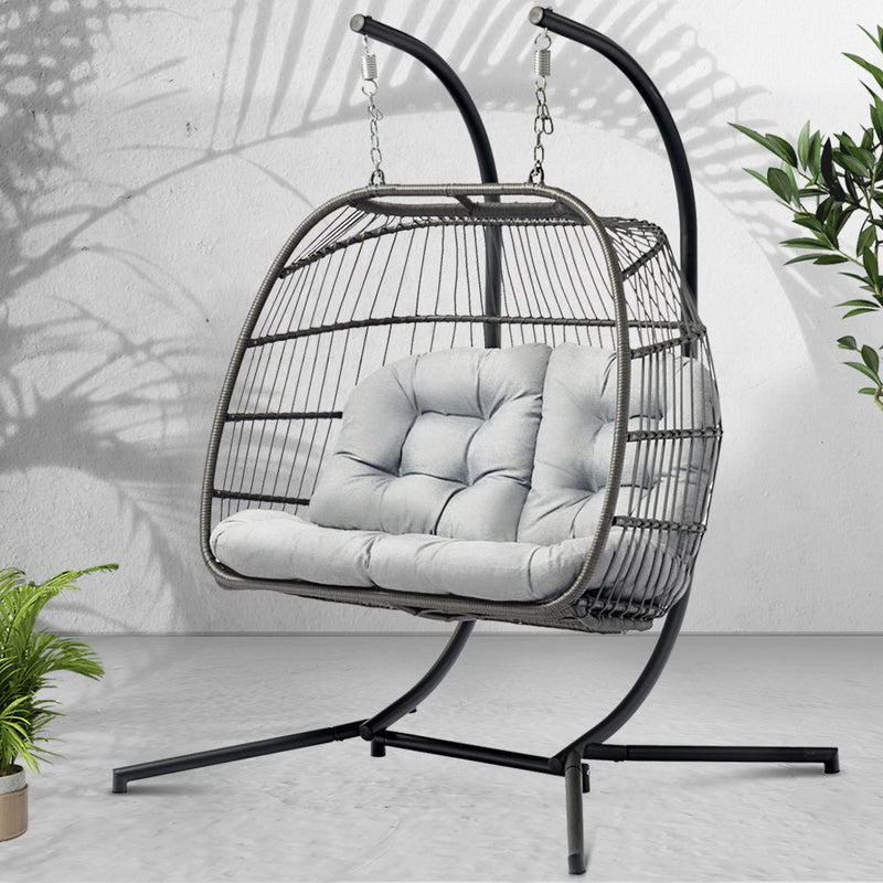 Outdoor Furniture Hanging Swing Chair Egg Hammock Pod Wicker 2 Person Grey