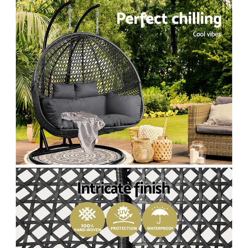 Outdoor Double Hanging Swing Chair - Black