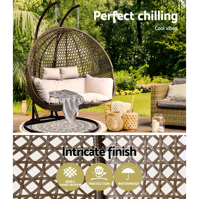 Outdoor Double Hanging Swing Chair - Brown