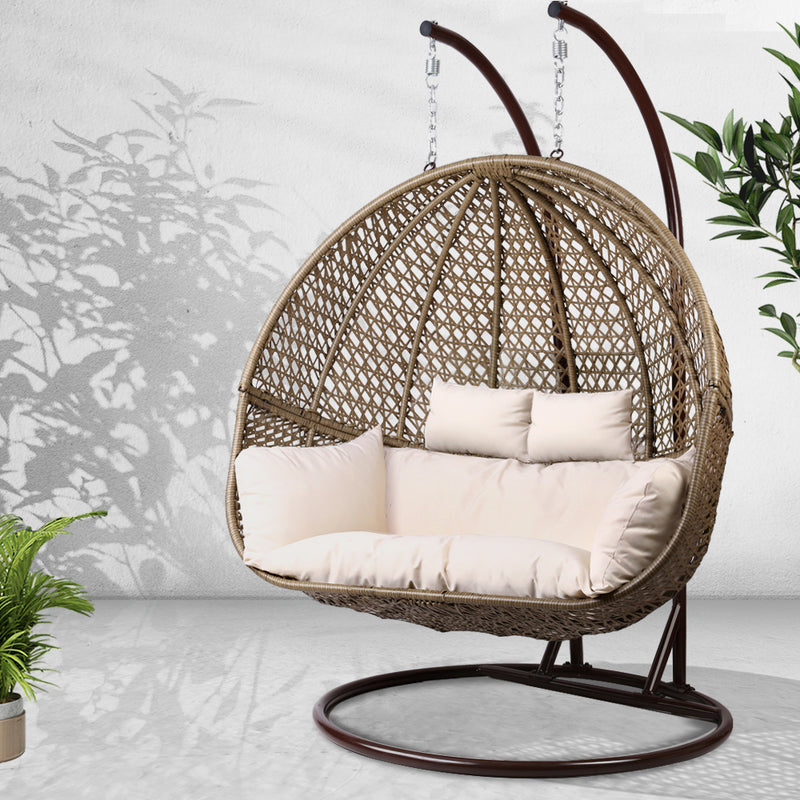 Outdoor Double Hanging Swing Chair - Brown