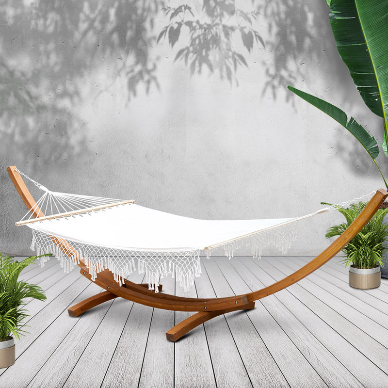 Double Tassel Hammock with Wooden Hammock Stand