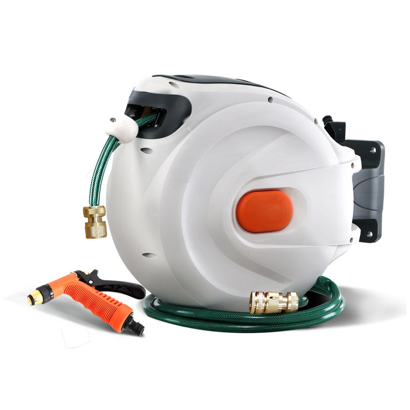 Retractable Hose Reel 30M Garden Water Brass Spray Gun Auto Rewind