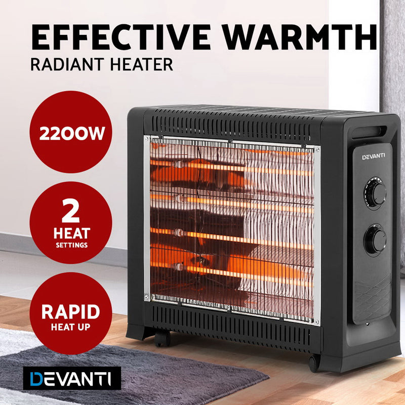 Devanti 2200W Electric Infrared Radiant Convection Panel Heater Portable