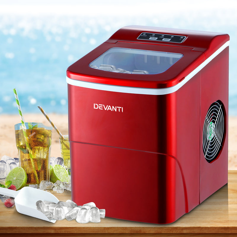 Portable Ice Cube Maker Machine 2L Home Bar Benchtop Easy Quick Red