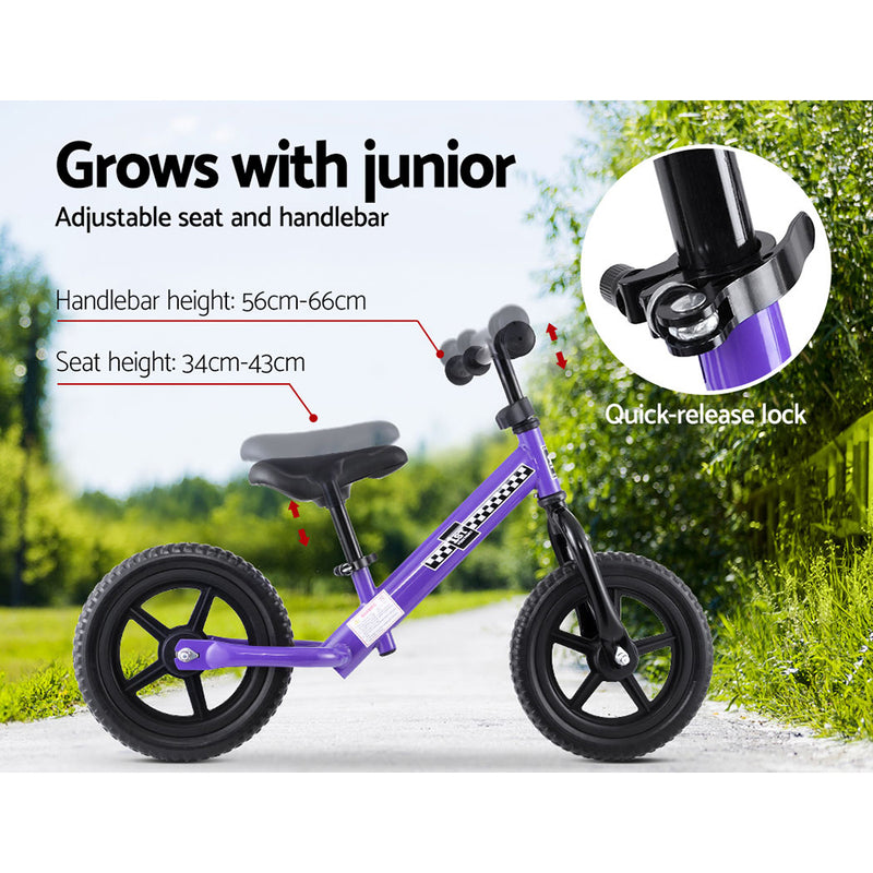 Kids Balance Bike Ride On Toys Puch Bicycle Wheels Toddler Baby 12" Bikes Purple