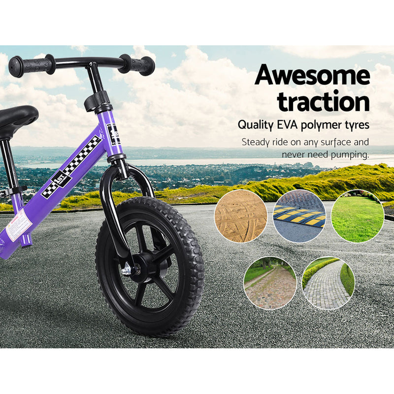 Kids Balance Bike Ride On Toys Puch Bicycle Wheels Toddler Baby 12" Bikes Purple