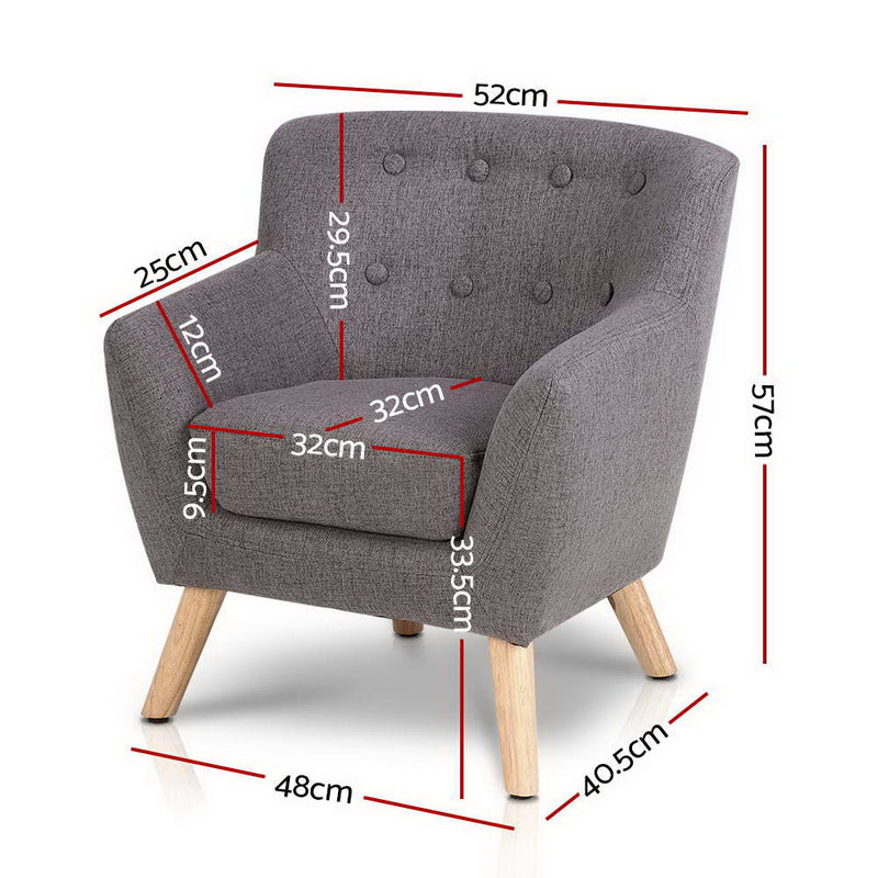 Keezi Kids Sofa Armchair Fabric Wooden Lorraine French Couch Children Room Grey