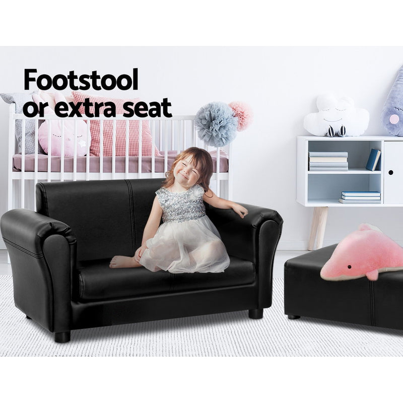 Keezi Kids Sofa Armchair Footstool Set Children Lounge Chair Couch Double Black