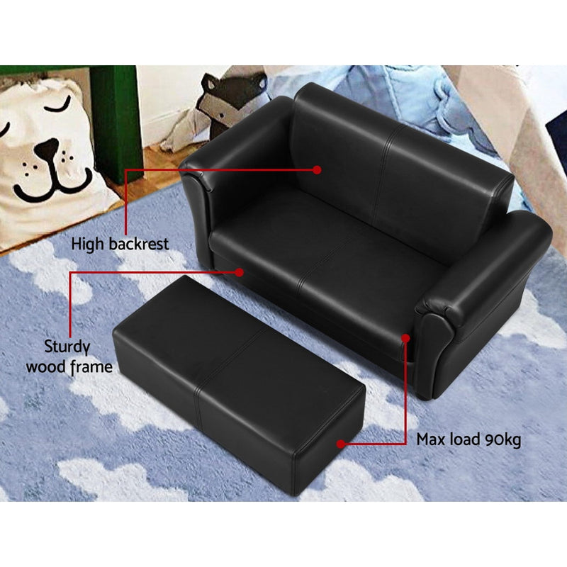 Keezi Kids Sofa Armchair Footstool Set Children Lounge Chair Couch Double Black