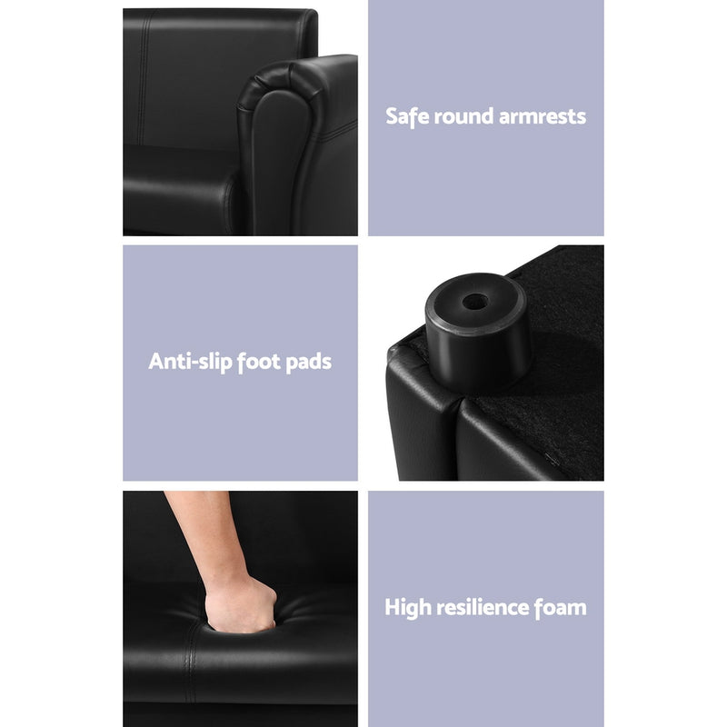 Keezi Kids Sofa Armchair Footstool Set Children Lounge Chair Couch Double Black