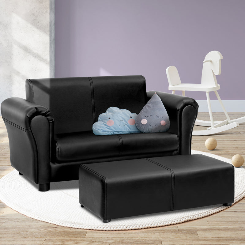 Keezi Kids Sofa Armchair Footstool Set Children Lounge Chair Couch Double Black