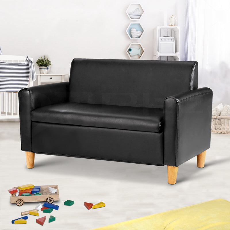 Keezi Storage Kids Sofa Children lounge Chair Couch PU Leather Padded Black