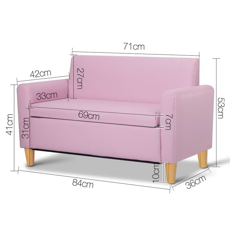 Keezi Storage Kids Sofa Children lounge Chair Couch PU Leather Padded Pink