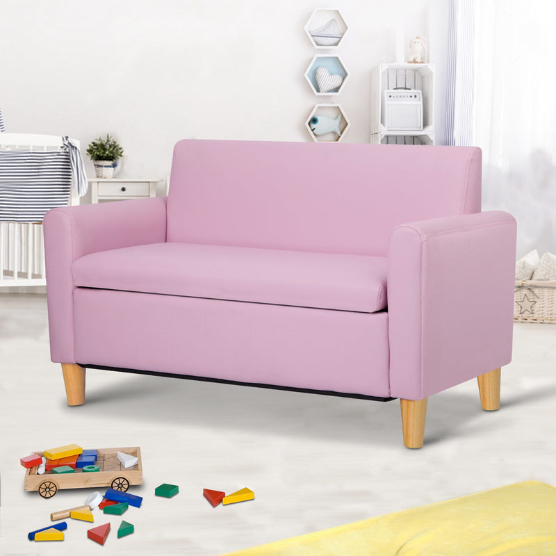 Keezi Storage Kids Sofa Children lounge Chair Couch PU Leather Padded Pink