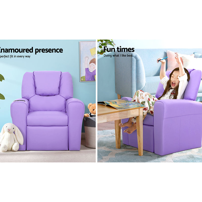 Luxury Kids Recliner Sofa Children Lounge Chair PU Couch Armchair Purple