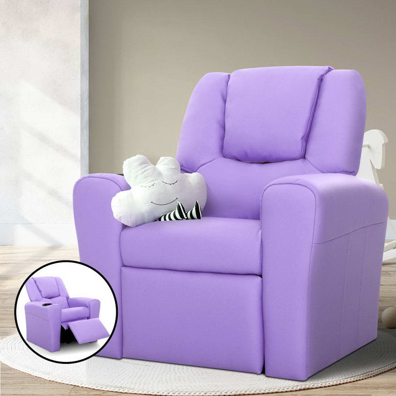 Luxury Kids Recliner Sofa Children Lounge Chair PU Couch Armchair Purple