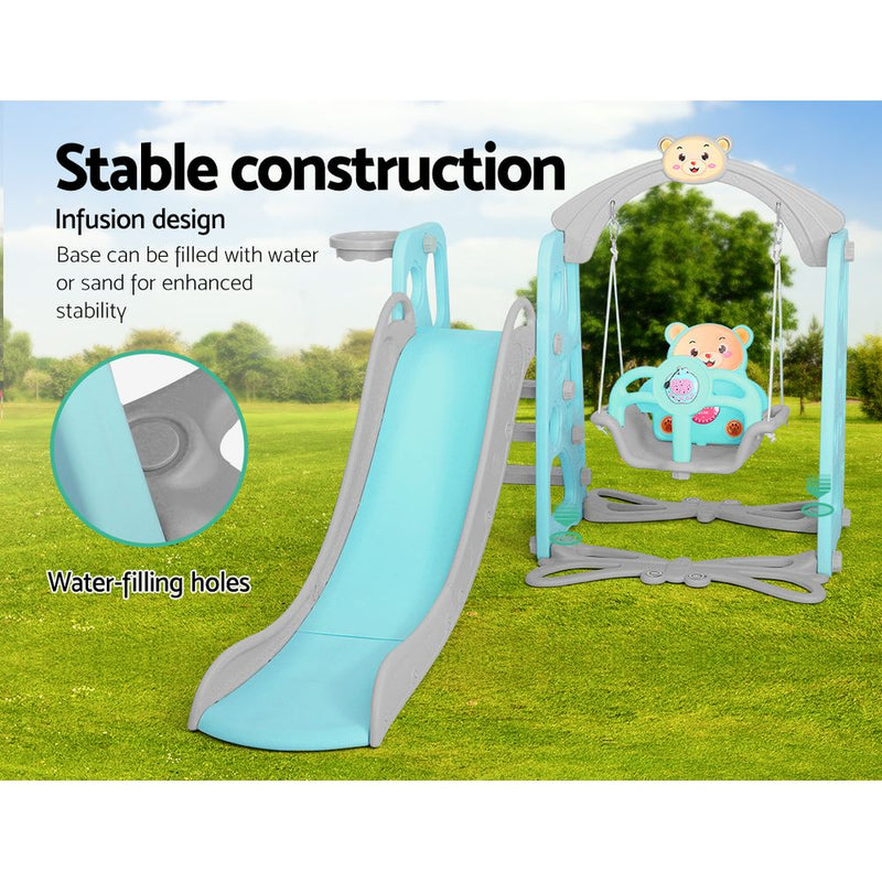 Keezi Kids Slide Swing Outdoor Slide Kids Playground Built-in Music Basketball