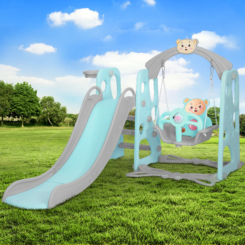 Keezi Kids Slide Swing Outdoor Slide Kids Playground Built-in Music Basketball