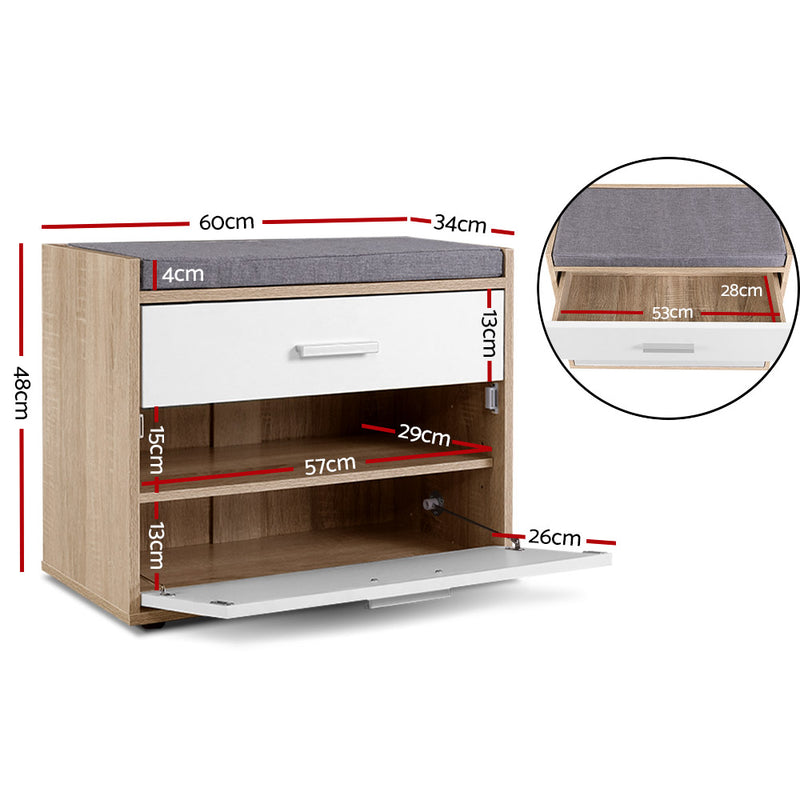 Shoe Cabinet Bench Shoes Storage Organiser Rack Fabric Seat Wooden Cupboard Up to 8 pairs