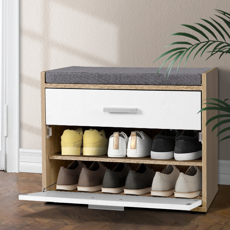 Shoe Cabinet Bench Shoes Storage Organiser Rack Fabric Seat Wooden Cupboard Up to 8 pairs