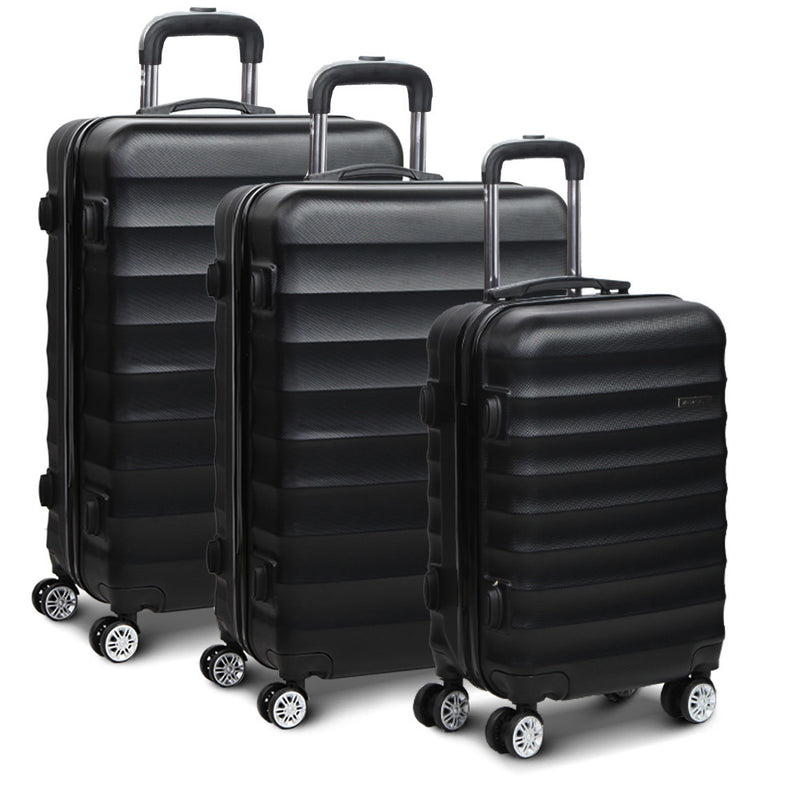 3 Piece Lightweight Hard Suit Case Luggage Black