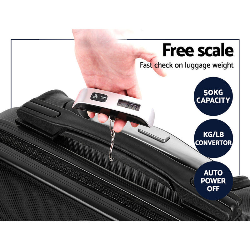 3 Piece Lightweight Hard Suit Case Luggage Black