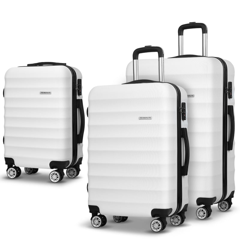 3 Piece Lightweight Hard Suit Case Luggage White