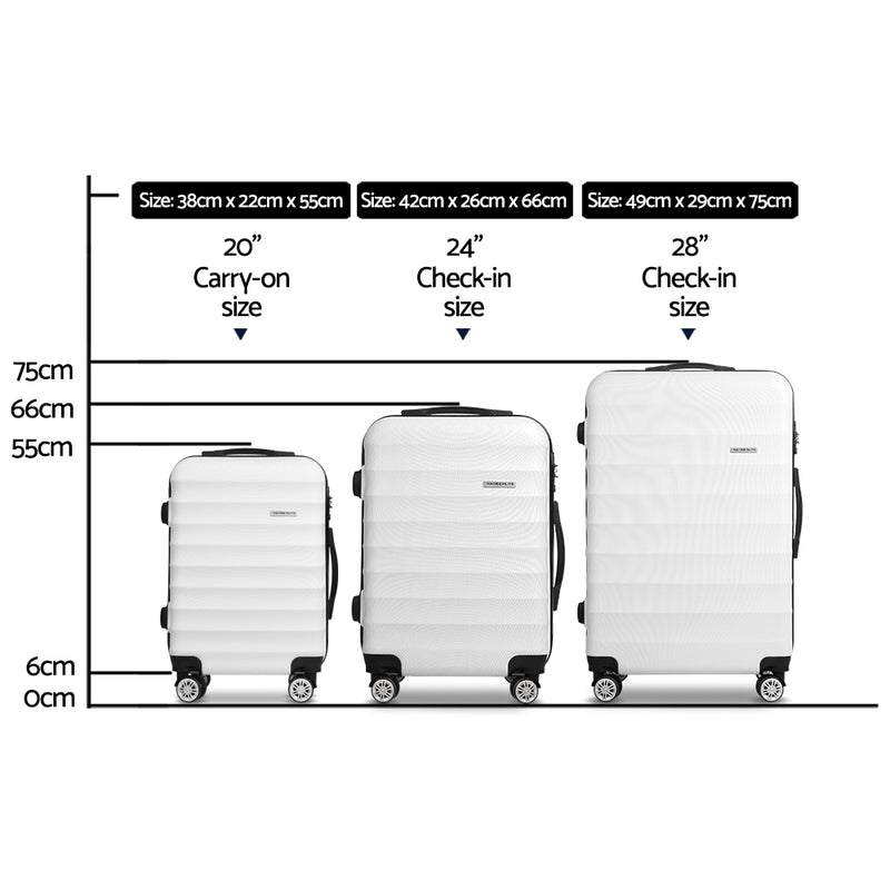 3 Piece Lightweight Hard Suit Case Luggage White