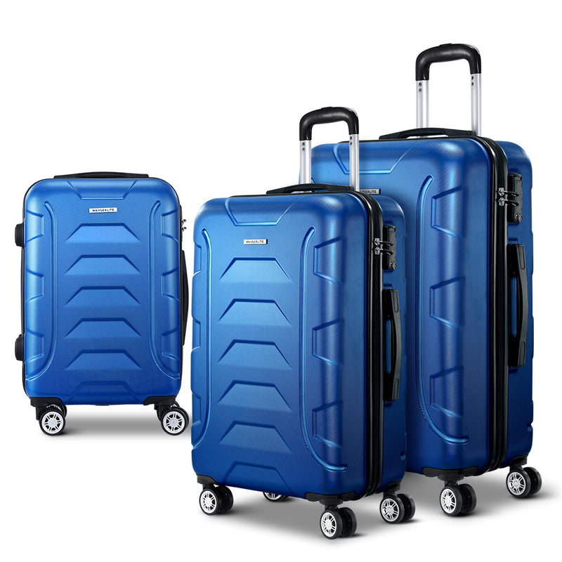 3PCS Carry On Luggage Sets Suitcase TSA Travel Hard Case Lightweight Blue