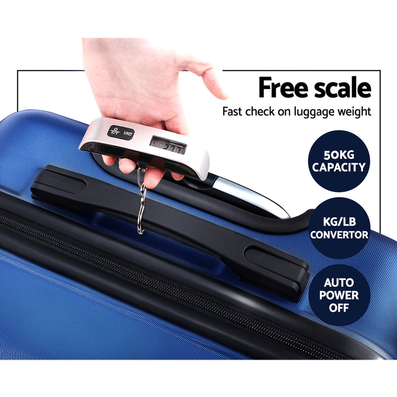 3PCS Carry On Luggage Sets Suitcase TSA Travel Hard Case Lightweight Blue