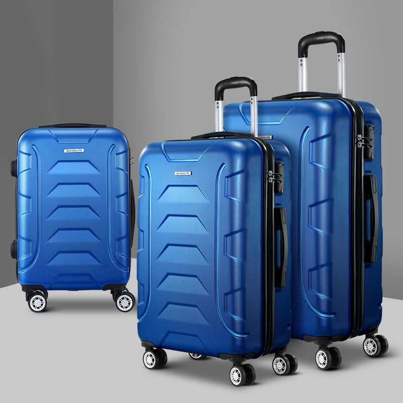 3PCS Carry On Luggage Sets Suitcase TSA Travel Hard Case Lightweight Blue