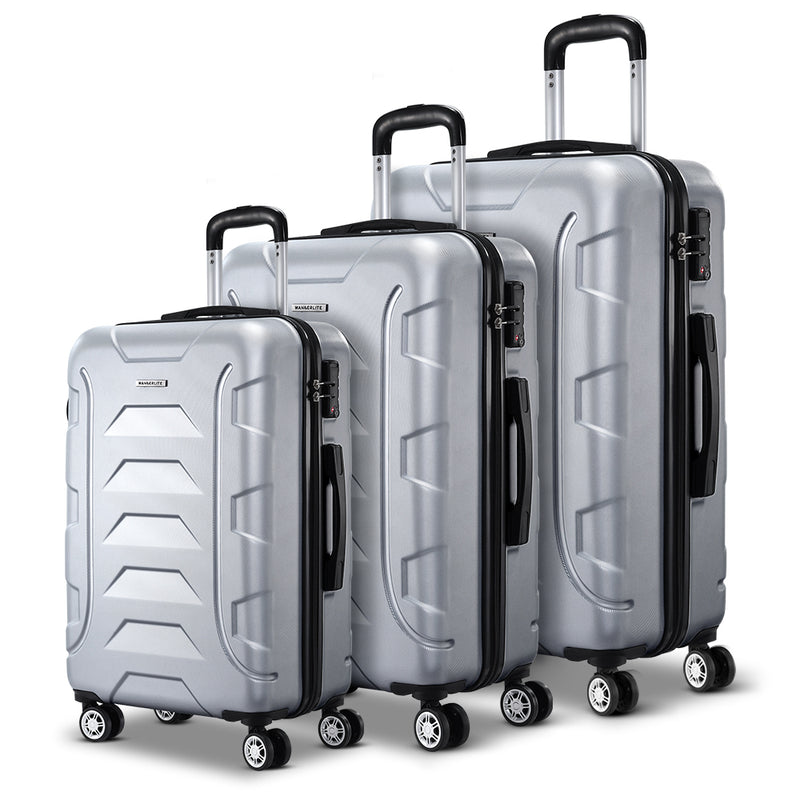 3PCS Carry On Luggage Sets Suitcase TSA Travel Hard Case Lightweight Silver