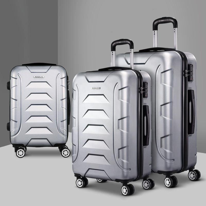 3PCS Carry On Luggage Sets Suitcase TSA Travel Hard Case Lightweight Silver