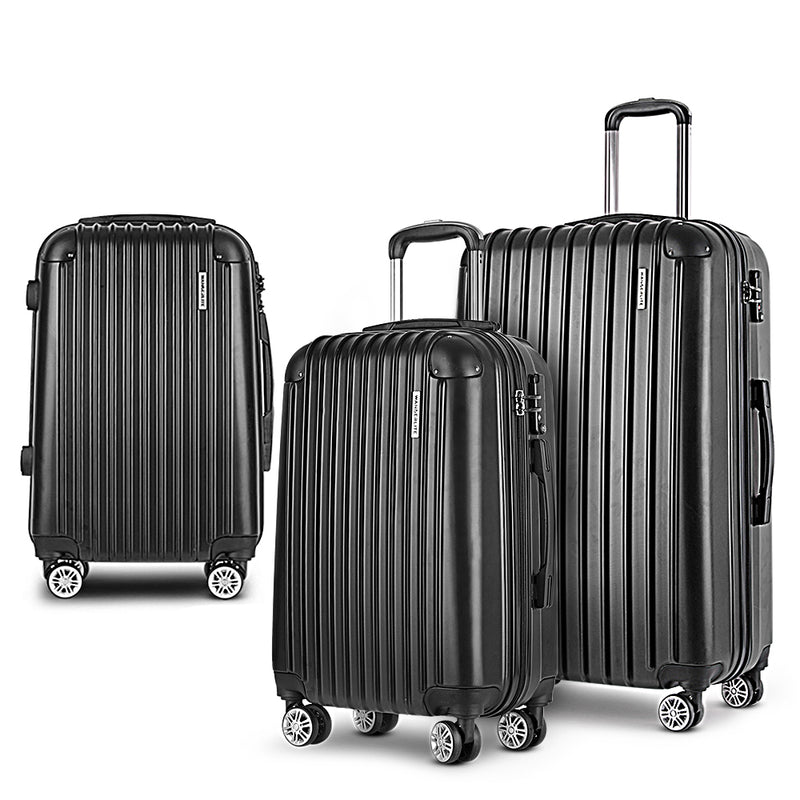 3 Piece Lightweight Hard Suit Case Luggage Black