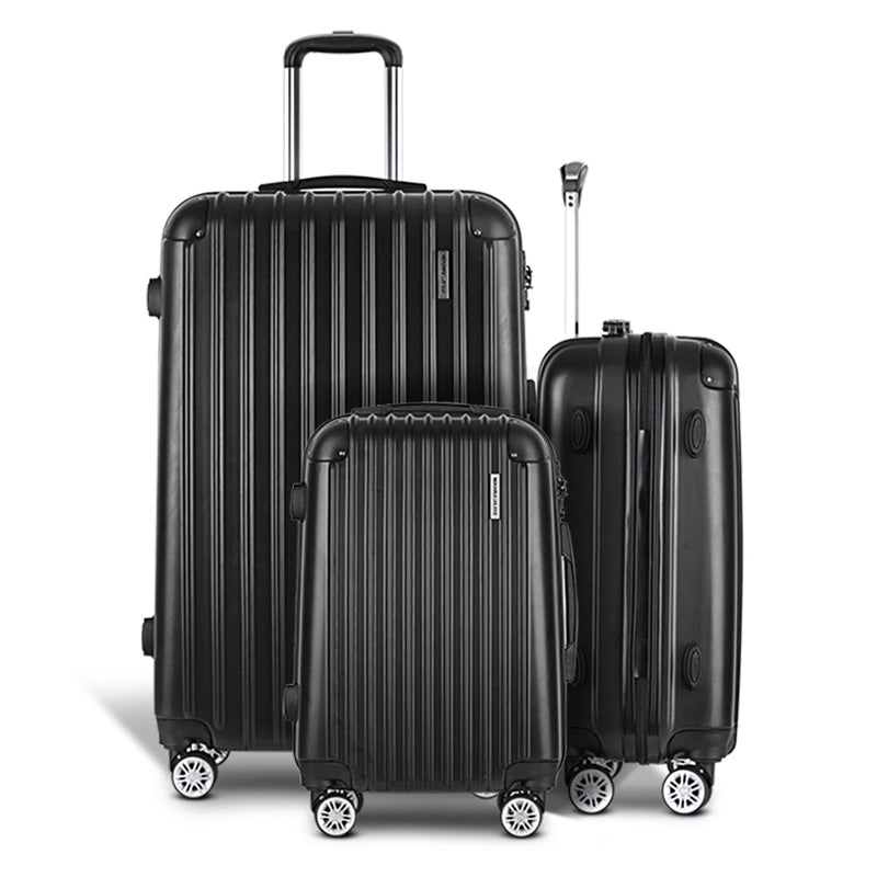 3 Piece Lightweight Hard Suit Case Luggage Black