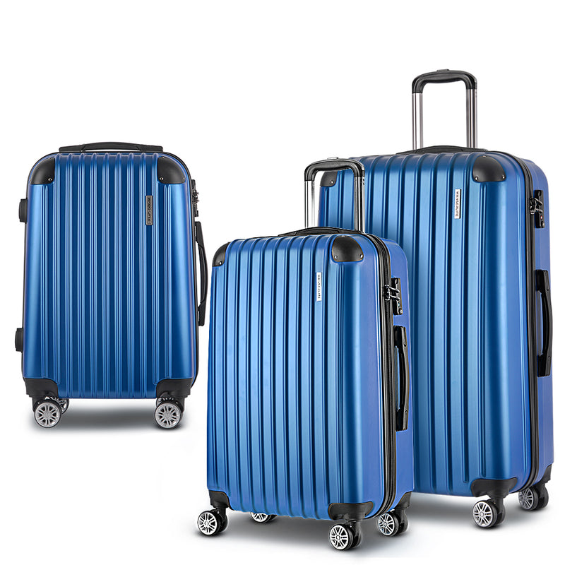 3 Piece Lightweight Hard Suit Case Luggage Blue