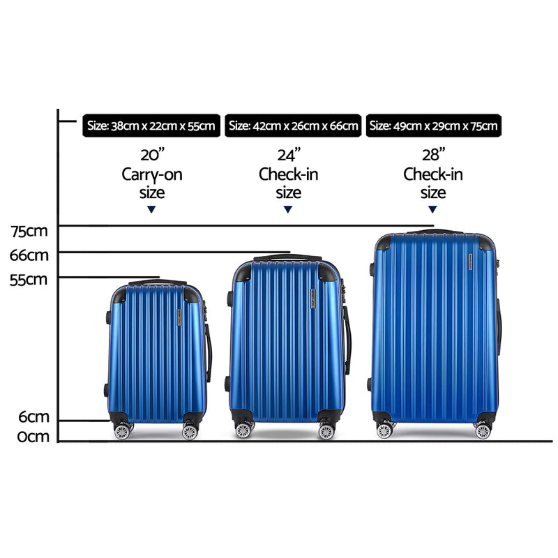 3 Piece Lightweight Hard Suit Case Luggage Blue