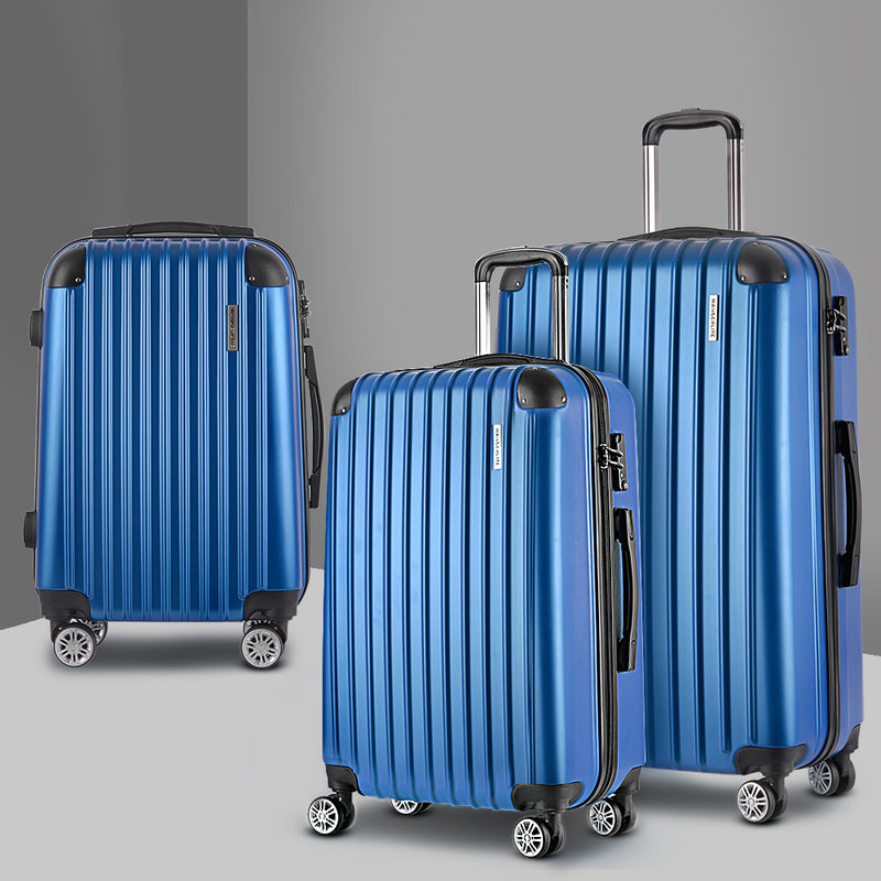 3 Piece Lightweight Hard Suit Case Luggage Blue