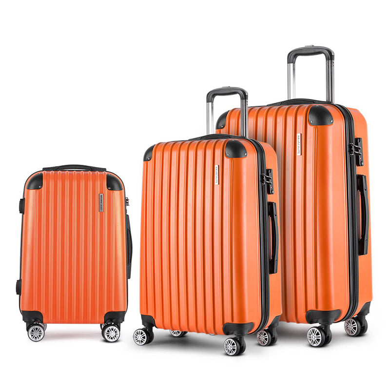 3 Piece Lightweight Hard Suit Case Luggage Orange