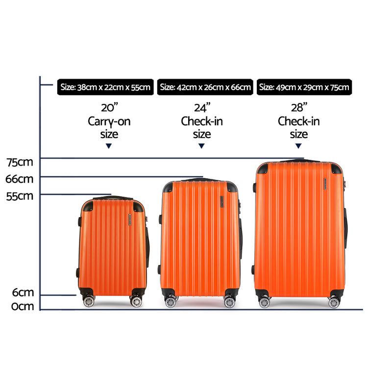 3 Piece Lightweight Hard Suit Case Luggage Orange