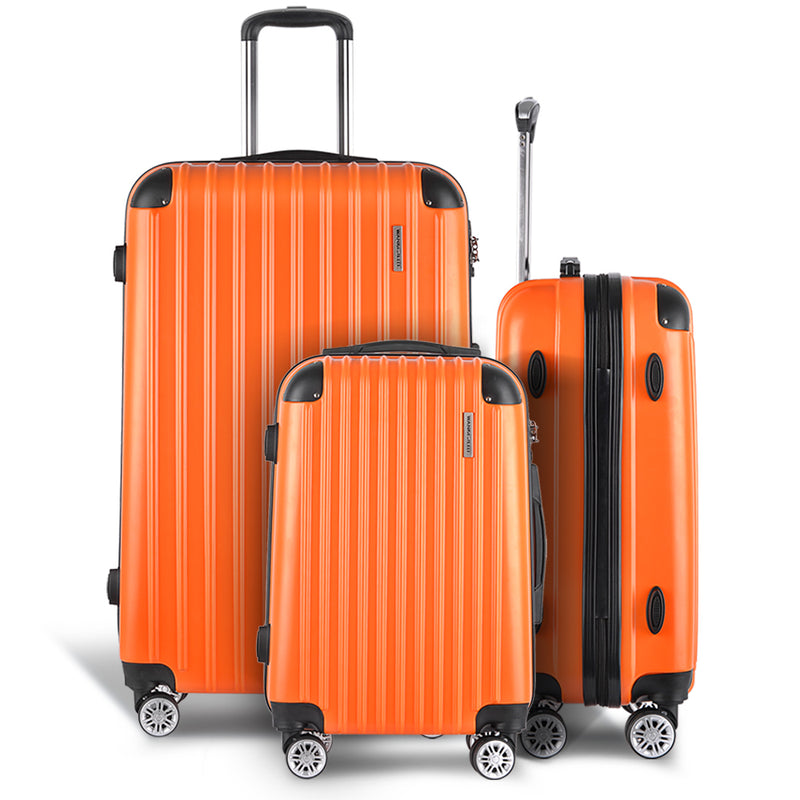 3 Piece Lightweight Hard Suit Case Luggage Orange