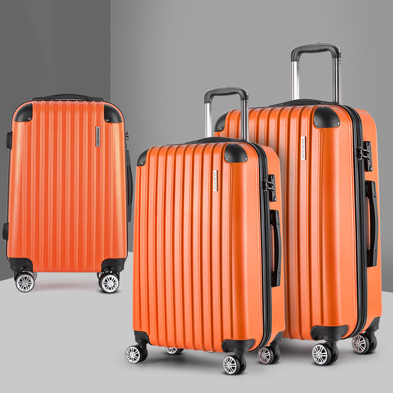 3 Piece Lightweight Hard Suit Case Luggage Orange