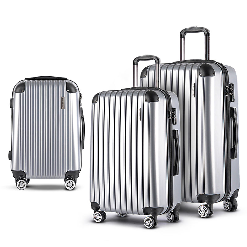 3 Piece Lightweight Hard Suit Case Luggage Silver