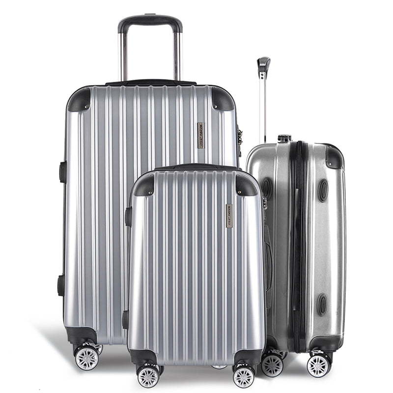 3 Piece Lightweight Hard Suit Case Luggage Silver