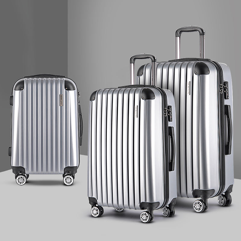 3 Piece Lightweight Hard Suit Case Luggage Silver