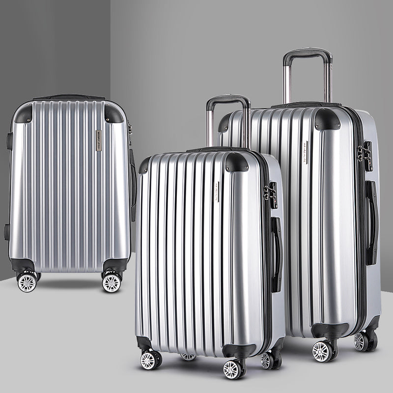 3 Piece Lightweight Hard Suit Case Luggage Silver