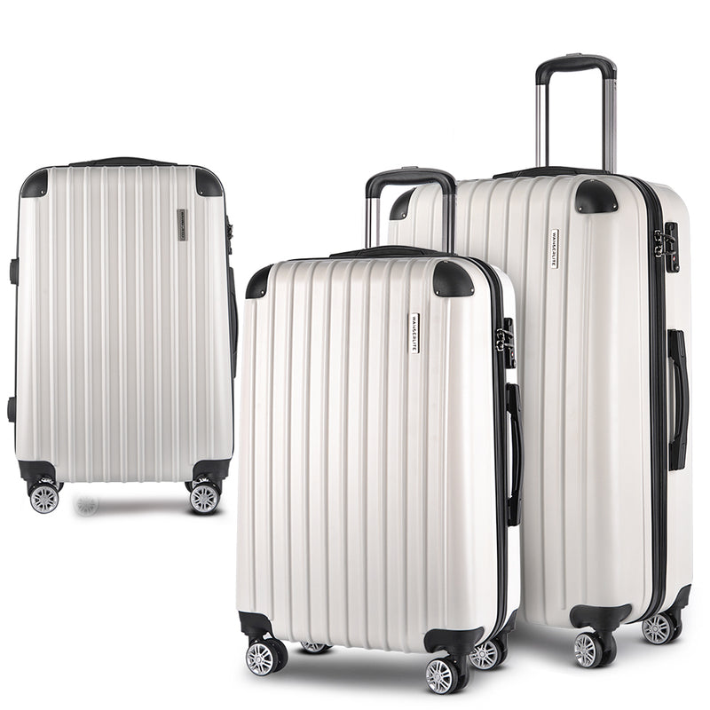 3 Piece Lightweight Hard Suit Case Luggage White