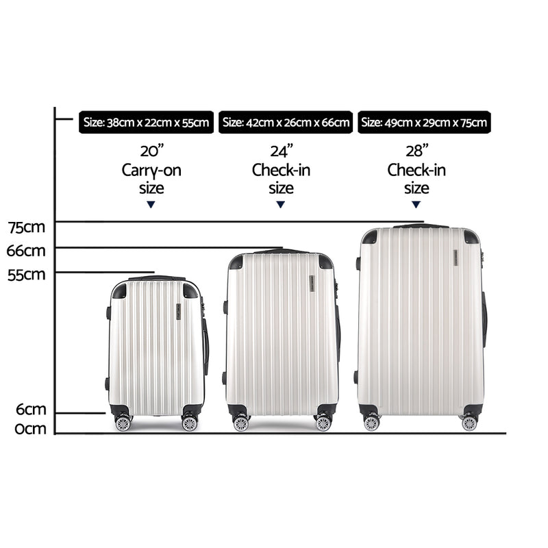 3 Piece Lightweight Hard Suit Case Luggage White