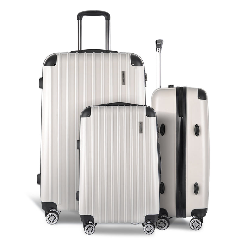 3 Piece Lightweight Hard Suit Case Luggage White